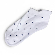 Glenmuir 女式棉质丰富缓冲高尔夫袜 - 白色/海军蓝和浅灰色圆点