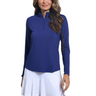 IBKUL Women's Solid Long Sleeve Zip Mock Neck Shirt - Navy
