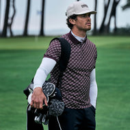 J.Lindeberg Tour Tech Print Golf Polo Shirt - Cardi Jacquard Winetasting