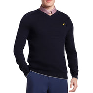 Lyle&Scott Merino网格纹理v Neck Jumper-海军