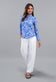 IBKUL Women's Yesenia Long Sleeve Zip Mock Neck Shirt - Blue/White