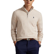 RLX Ralph Lauren Cotton Blend 1/4 Zip Golf Pullover - Ecru Tan Heather
