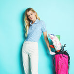 G/Fore 女式扭曲格纹丝质科技尼龙高尔夫 Polo 衫 - Fjord