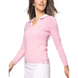 Golftini 女式弹力 V 领高尔夫毛衣 - 玫瑰粉色