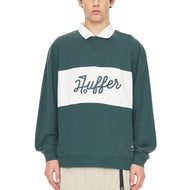 Huffer Rugby Pique 长袖高尔夫 Polo 衫 - 海军蓝/粉笔色