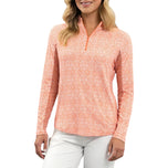 IBKUL Women's Amani Long Sleeve Zip Mock Neck Shirt - Peach/White