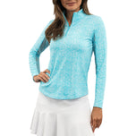 IBKUL Women's Amani Long Sleeve Zip Mock Neck Shirt - Seafoam/White