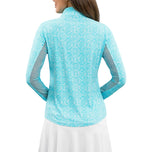 IBKUL Women's Amani Long Sleeve Zip Mock Neck Shirt - Seafoam/White