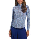 IBKUL Women&#39;s Josie Long Sleeve Zip Mock Neck Shirt - Navy/Peri