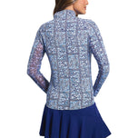 IBKUL Women's Josie Long Sleeve Zip Mock Neck Shirt - Navy/Peri