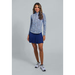 IBKUL Women's Josie Long Sleeve Zip Mock Neck Shirt - Navy/Peri