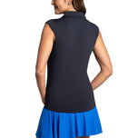 IBKUL Women's Solid Sleeveless Zip Golf Polo Shirt - Black
