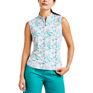 Nivo Women's Linnea Sleeveless Mock Neck Golf Shirt - White/Aruba Blue