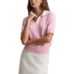 RLX Ralph Lauren 女式 2/48 棉混纺短袖针织高尔夫 Polo 衫 - 浅粉色/白色泼彩