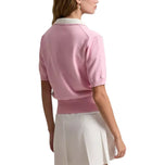 RLX Ralph Lauren 女式 2/48 棉混纺短袖针织高尔夫 Polo 衫 - 浅粉色/白色泼彩