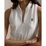 RLX Ralph Lauren 女式 Active Cable 1/4 拉链无袖高尔夫 Polo 衫 - 陶瓷白
