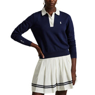 RLX Ralph Lauren 女式高性能 Polo 领针织套头衫 - 精致海军蓝