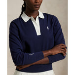RLX Ralph Lauren 女式高性能 Polo 领针织套头衫 - 精致海军蓝