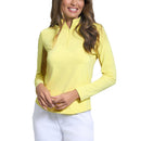 IBKUL Women&#39;s Solid Long Sleeve Zip Mock Neck Shirt - Butter
