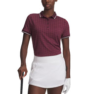 Under Armour Women's Drive Jacquard Golf Polo Shirt - Dark Maroon/Fuchsia Dusk/White
