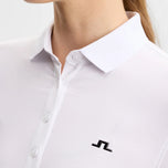 J.Lindeberg 女式 Flor 长袖高尔夫 Polo 衫 - 白色