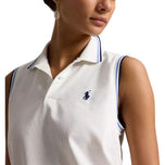 RLX Ralph Lauren 女式无袖 Tour Pique 高尔夫 Polo 衫 - 陶瓷白/蓝雾