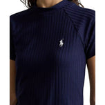 RLX Ralph Lauren 女式落针罗纹高尔夫球 T 恤 - 精致海军蓝