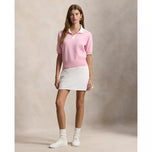 RLX Ralph Lauren 女式 2/48 棉混纺短袖针织高尔夫 Polo 衫 - 浅粉色/白色泼彩